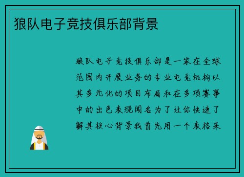 狼队电子竞技俱乐部背景